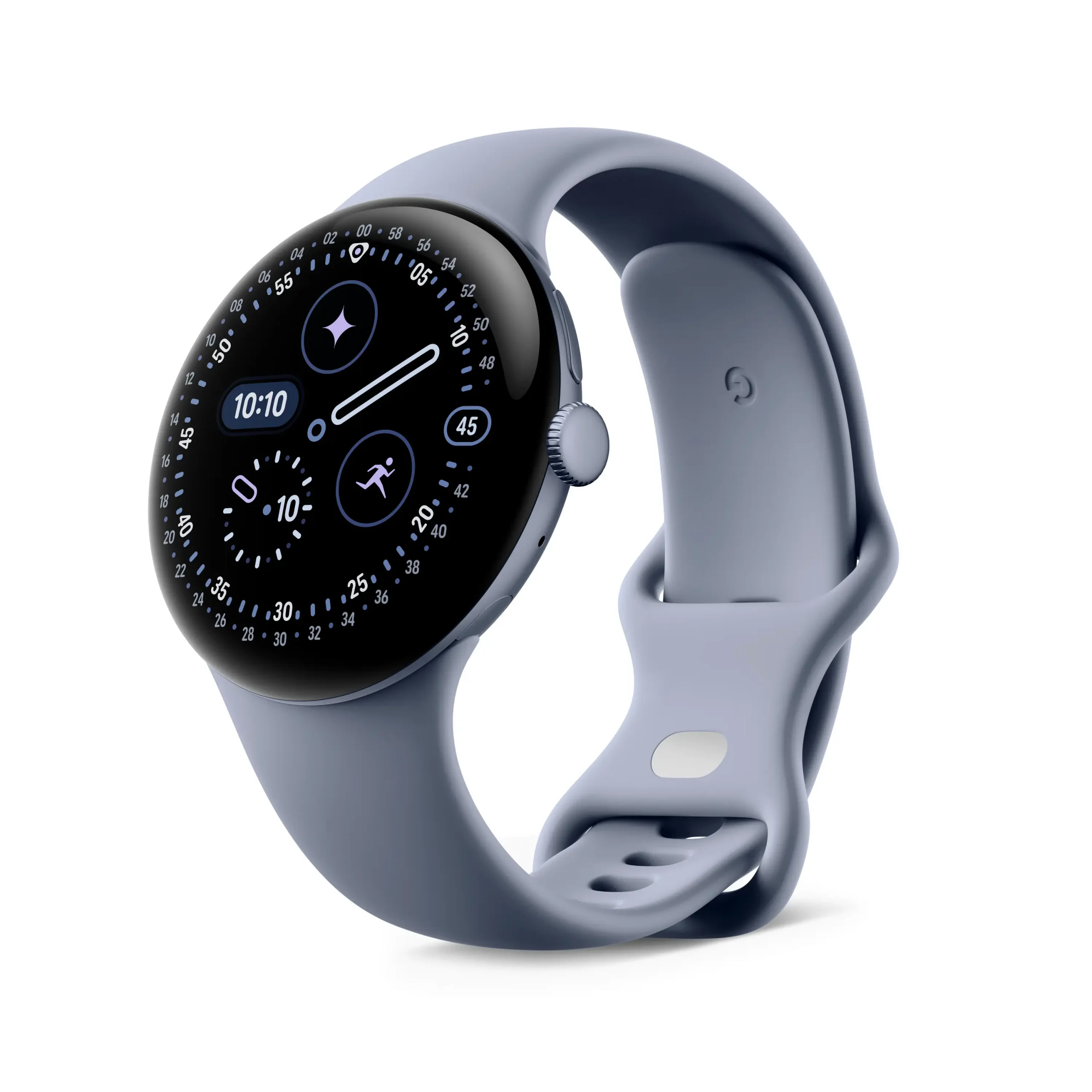 08. Google Pixel Watch 45mm 緞面月岩灰鋁製錶殼 月岩灰運動錶帶 右側 scaled Made by Google '25 六大新品總整理:台灣售價、上市日期 08. Google Pixel Watch 45mm 緞面月岩灰鋁製錶殼 月岩灰運動錶帶 右側 scaled