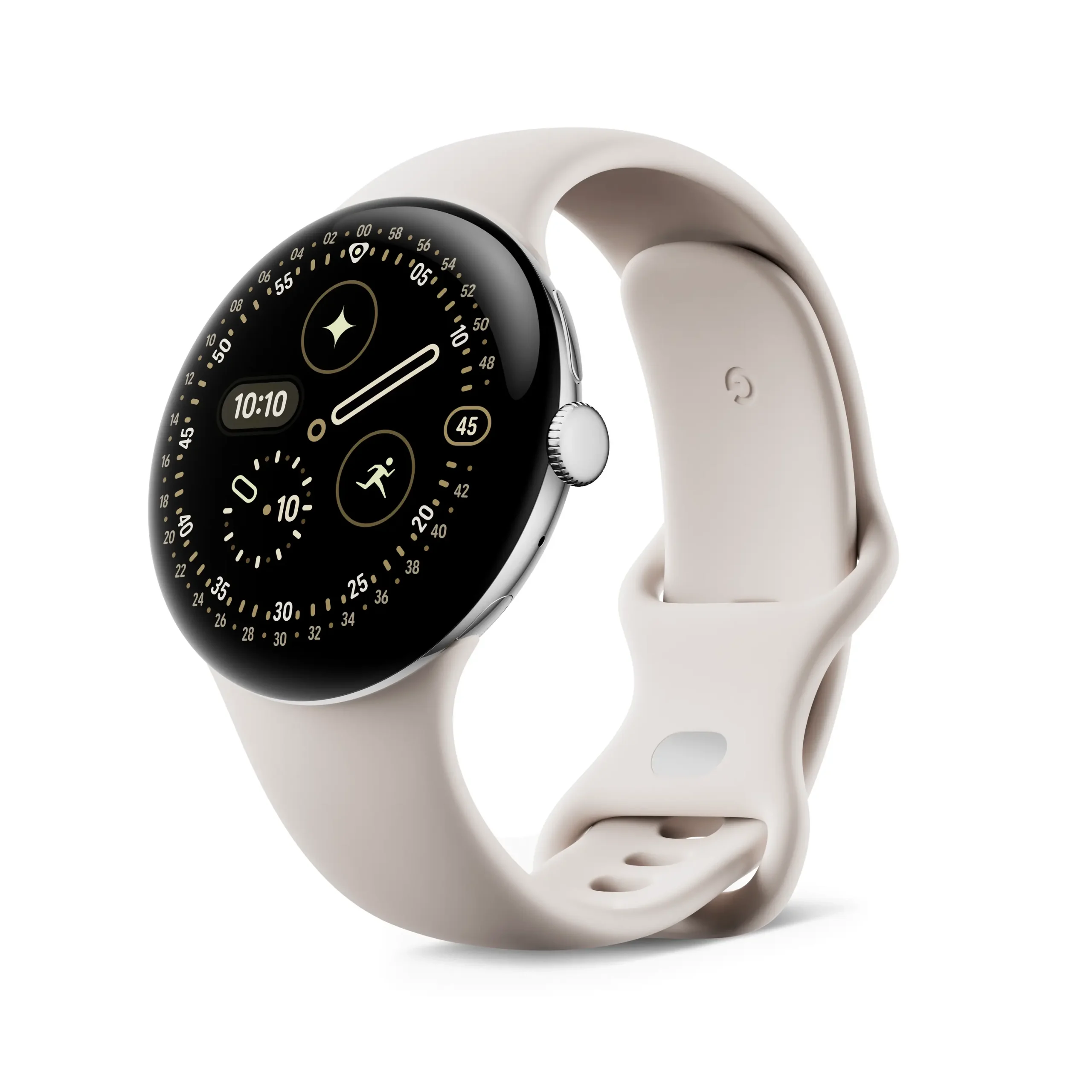 14. Google Pixel Watch 45mm 金屬銀鋁製錶殼 陶瓷米運動錶帶 右側 scaled Made by Google '25 六大新品總整理:台灣售價、上市日期 14. Google Pixel Watch 45mm 金屬銀鋁製錶殼 陶瓷米運動錶帶 右側 scaled