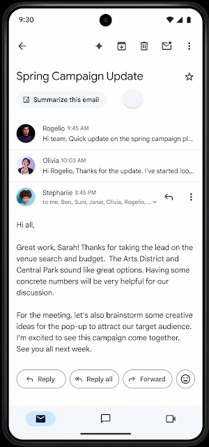 Insert responses from Gemini directly into email drafts in the Gmail app Google AI 產品更新:Gemini 2.0、AI Mode、Workspace 全面進化 Insert responses from Gemini directly into email drafts in the Gmail app