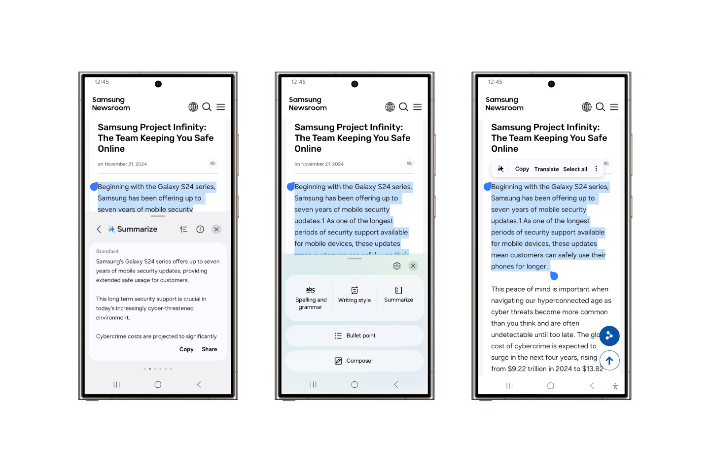 三星釋出 Samsung One UI 7 Beta 測試版，三大新功能一次看 【新聞圖片1】One UI 7 將進階的寫作輔助工具整合至AI作業系統。