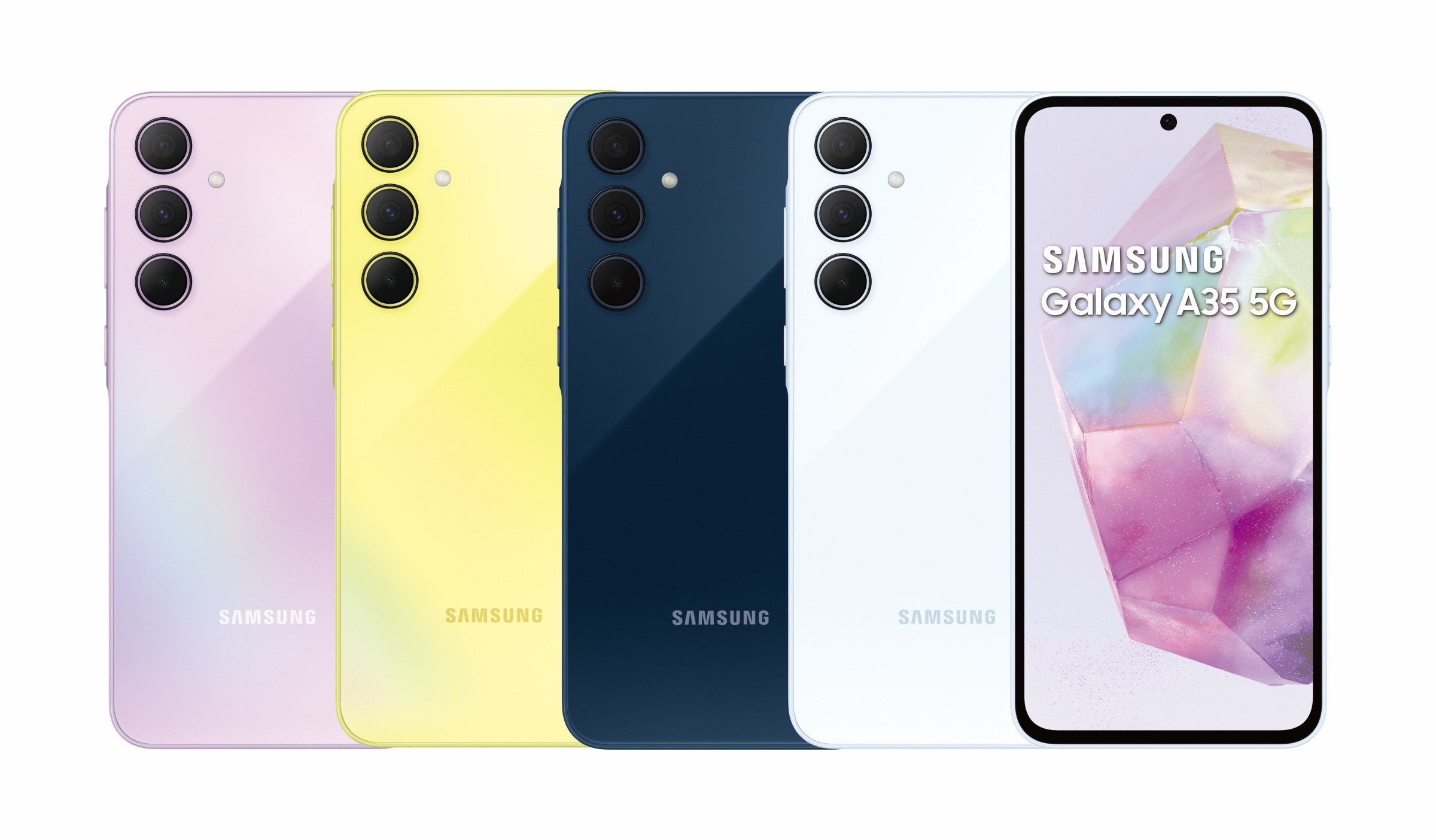 【新聞照片03】Galaxy A35 5G共推出雪沙紫、凍檸黃、冰藍莓、蘇打藍四款顏色 新一代銷量冠軍?三星 Galaxy A55 5G、Galaxy A35 5G 宣布上市 【新聞照片03】Galaxy A35 5G共推出雪沙紫、凍檸黃、冰藍莓、蘇打藍四款顏色