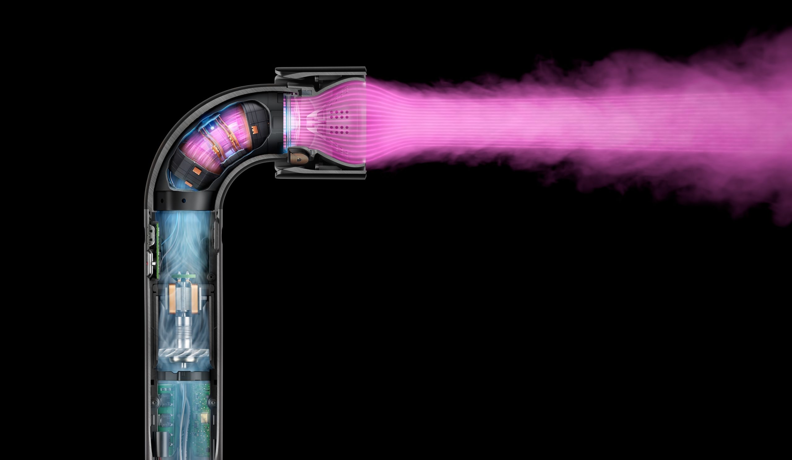 Dyson 最新「r」型輕巧吹風機 Supersonic r™ 旋風登台 圖2：Dyson Supersonic r™流線型加熱科技，打造強勁、均勻、精準氣流，實現零熱損高效造型需求 scaled
