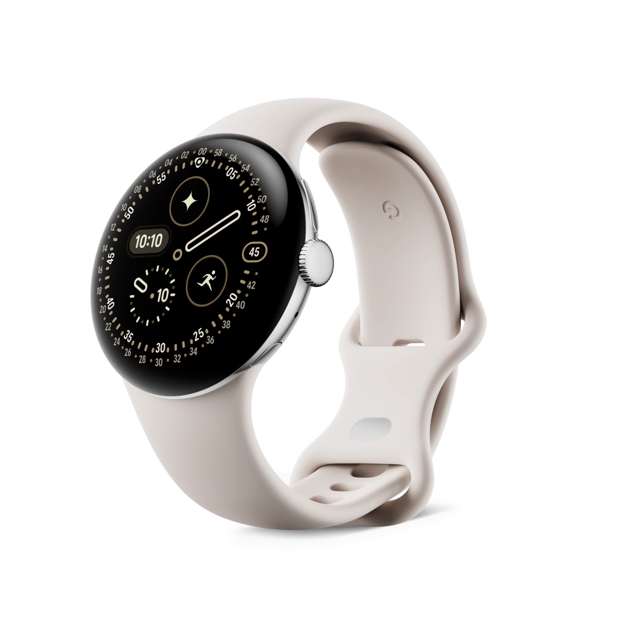 大20. Google Pixel Watch 41mm 金屬銀鋁製錶殼 陶瓷米運動錶帶 右側 Made by Google '25 六大新品總整理:台灣售價、上市日期 大20. Google Pixel Watch 41mm 金屬銀鋁製錶殼 陶瓷米運動錶帶 右側