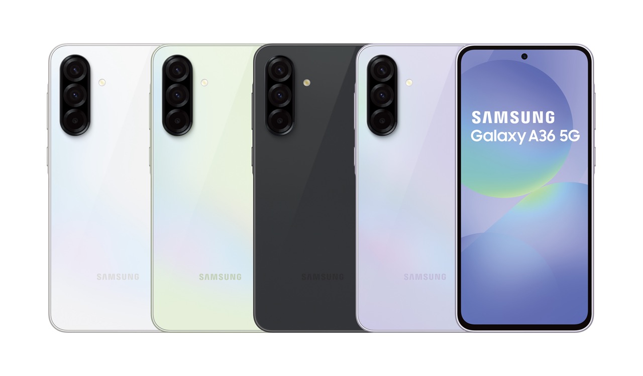 大【新聞圖片7】Galaxy A36 5G推出秘境黑、夜光紫、滑雪白、極光綠4款顏色。 三星親民 AI 機海來襲!Galaxy A56、A36、A26 5G 三月下旬上市 大【新聞圖片7】Galaxy A36 5G推出秘境黑、夜光紫、滑雪白、極光綠4款顏色。